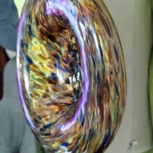 VTG RARE DIRWOOD LARGE HAND BLOWN GLASS ART BOWL  Gold Sparkles- Italian